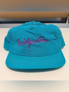 Vintage Bridgestone Tires Hat Snap Back Adjustable Neon Blue Racing 80s